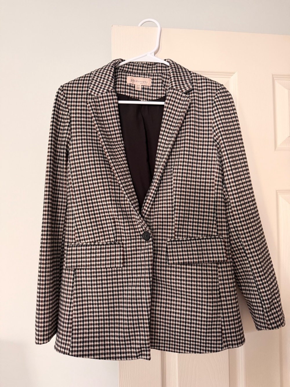 Philosophy Black and White Houndstooth Single-Button Blazer